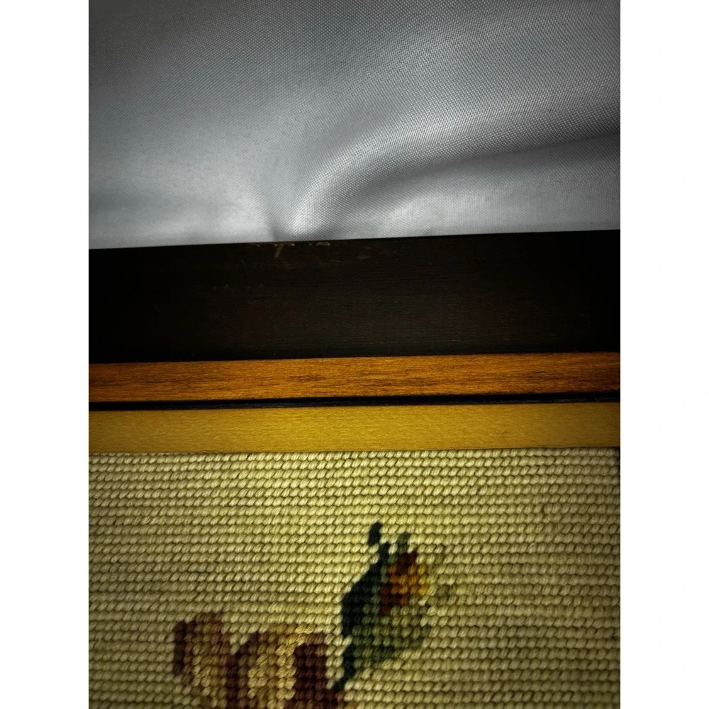 🌹Set Of 2 Vintage Handmade completed Needlepoint Framed Roses Floral Bouquet